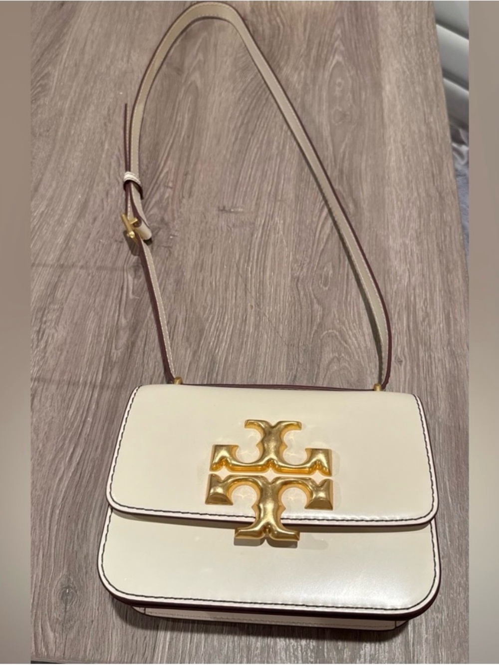 Tory Burch Cream Leather Crossbody with Gold Logo